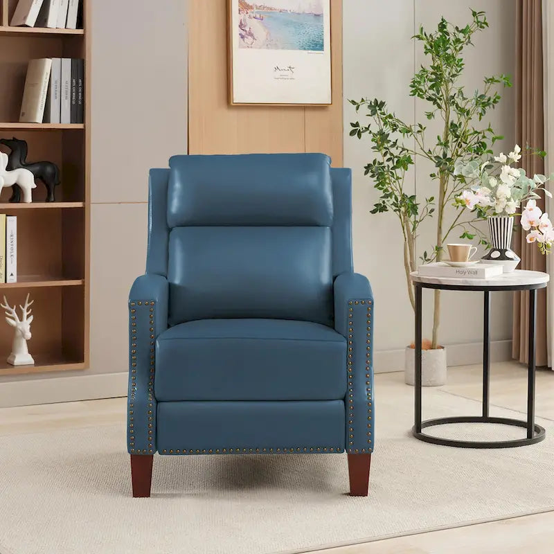 Fauteuil inclinable en cuir véritable avec dossier multi-angle et pieds en bois massif