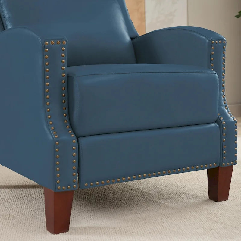 Fauteuil inclinable en cuir véritable avec dossier multi-angle et pieds en bois massif