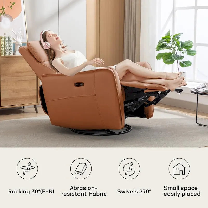 Fauteuil inclinable, pivotant et berçant large de 32,3 po avec ports USB