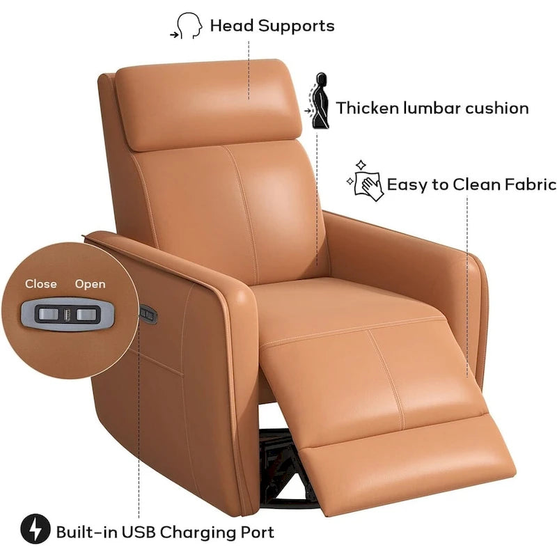 Fauteuil inclinable, pivotant et berçant large de 32,3 po avec ports USB