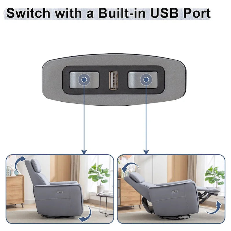 Fauteuil inclinable, pivotant et berçant large de 32,3 po avec ports USB