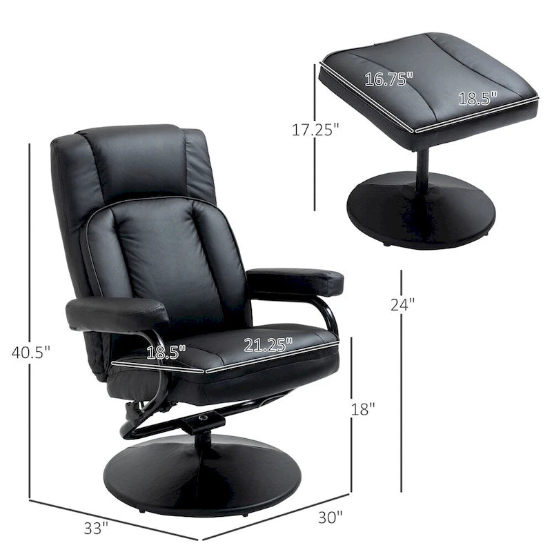 Fauteuil inclinable pivotant en cuir avec repose-pieds et accoudoirs ottoman