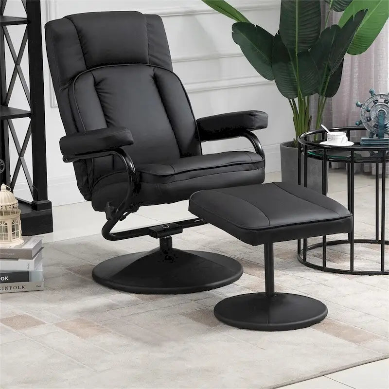 Fauteuil inclinable pivotant en cuir avec repose-pieds et accoudoirs ottoman