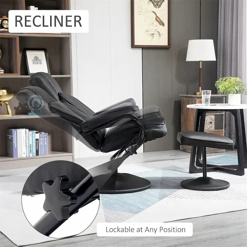 Fauteuil inclinable pivotant en cuir avec repose-pieds et accoudoirs ottoman