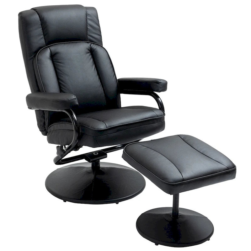 Fauteuil inclinable pivotant en cuir avec repose-pieds et accoudoirs ottoman