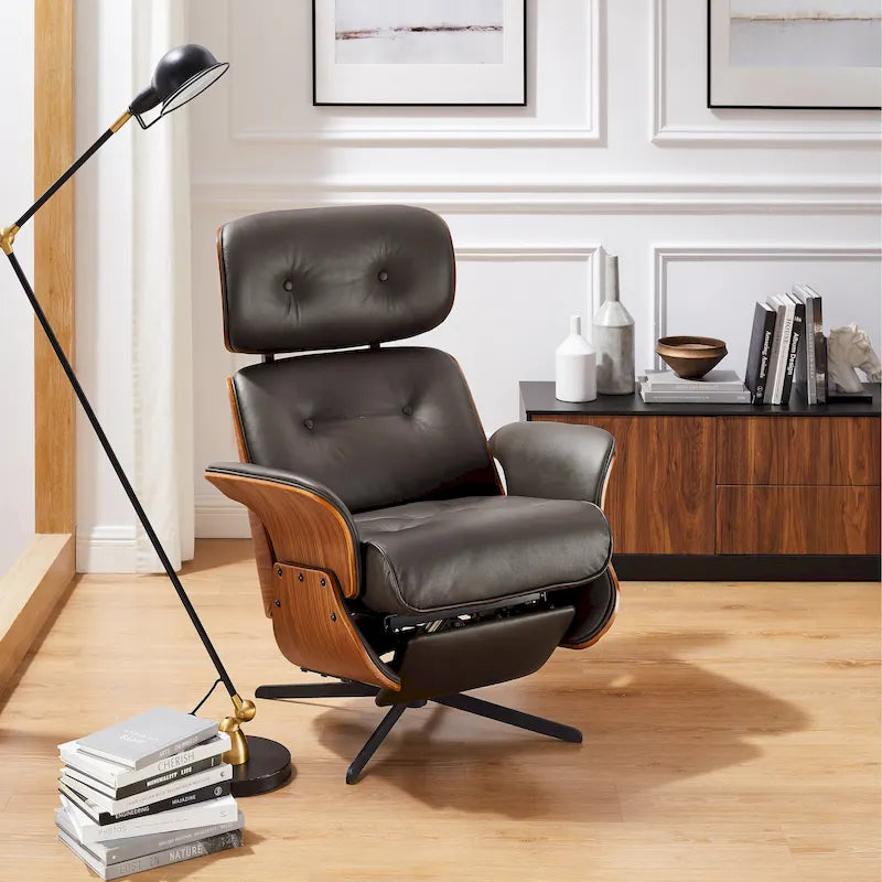 Fauteuil inclinable électrique pivotant en cuir pleine fleur Art Leon