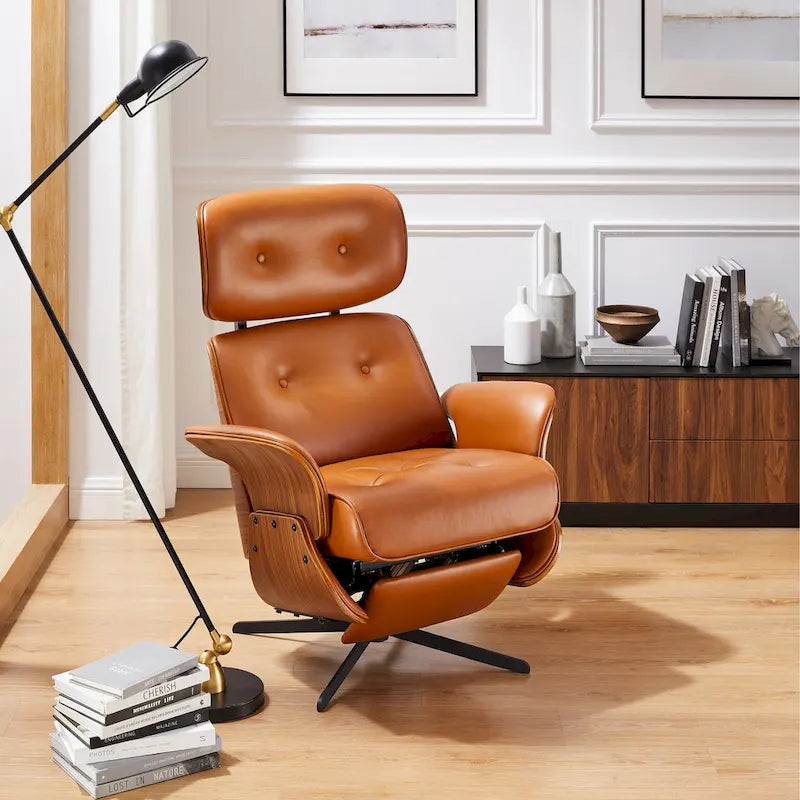 Fauteuil inclinable électrique pivotant en cuir pleine fleur Art Leon