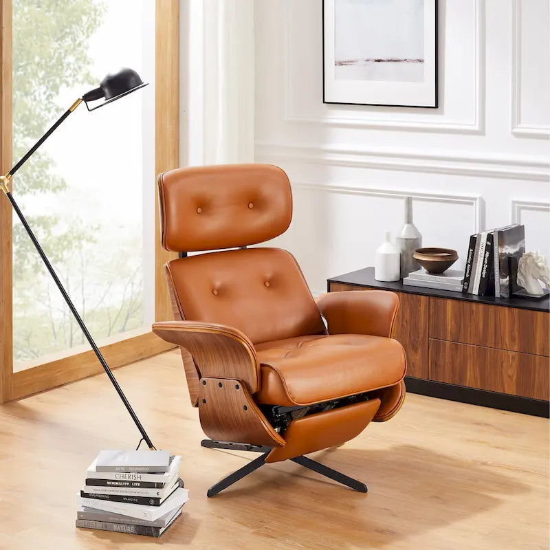 Fauteuil inclinable électrique pivotant en cuir pleine fleur Art Leon