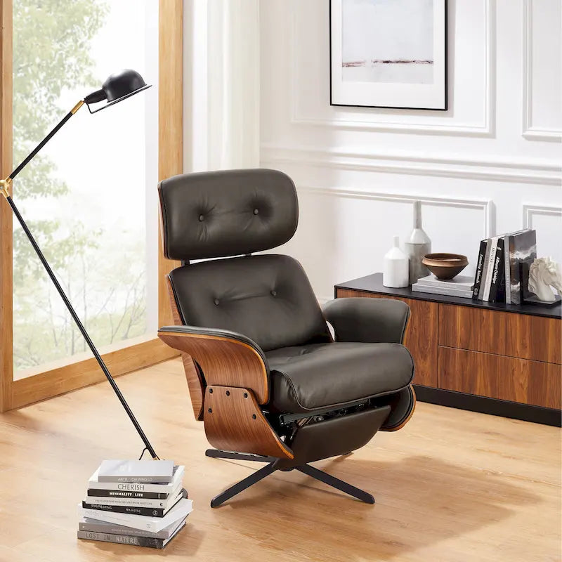 Fauteuil inclinable électrique pivotant en cuir pleine fleur Art Leon