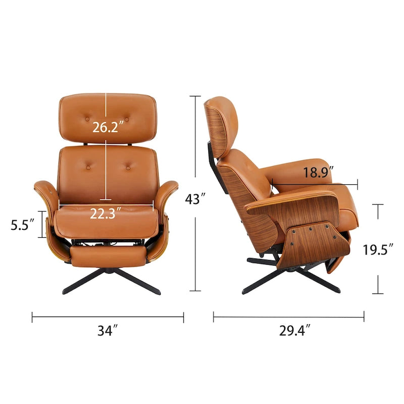 Fauteuil inclinable électrique pivotant en cuir pleine fleur Art Leon