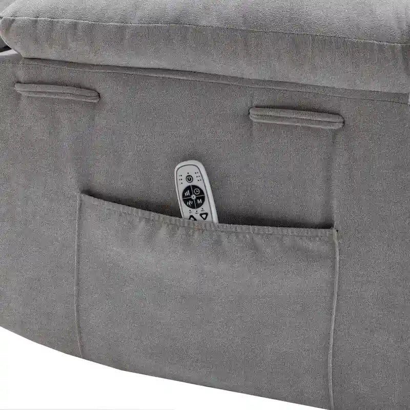 Fauteuil inclinable électrique en velours gris clair, design ergonomique, chauffant, massant, structure en acier