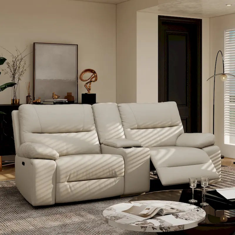 Causeuse inclinable électrique en cuir 2 places Malibu 79 avec console et porte-gobelets