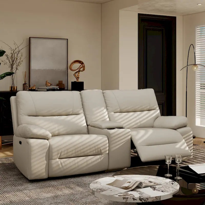 Causeuse inclinable électrique en cuir 2 places Malibu 79 avec console et porte-gobelets