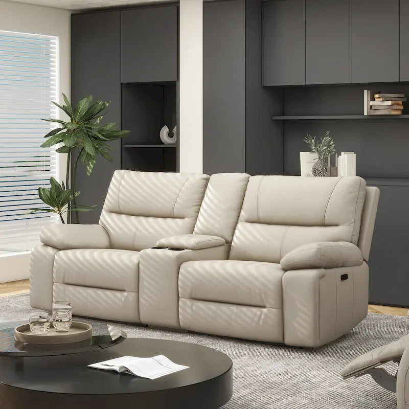 Causeuse inclinable électrique en cuir 2 places Malibu 79 avec console et porte-gobelets