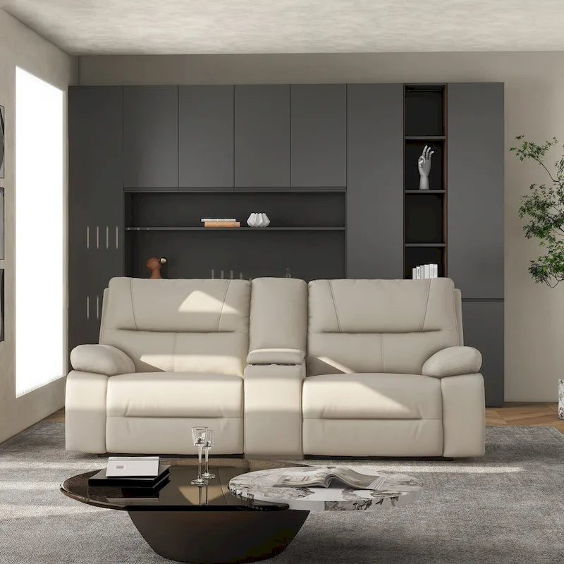 Causeuse inclinable électrique en cuir 2 places Malibu 79 avec console et porte-gobelets