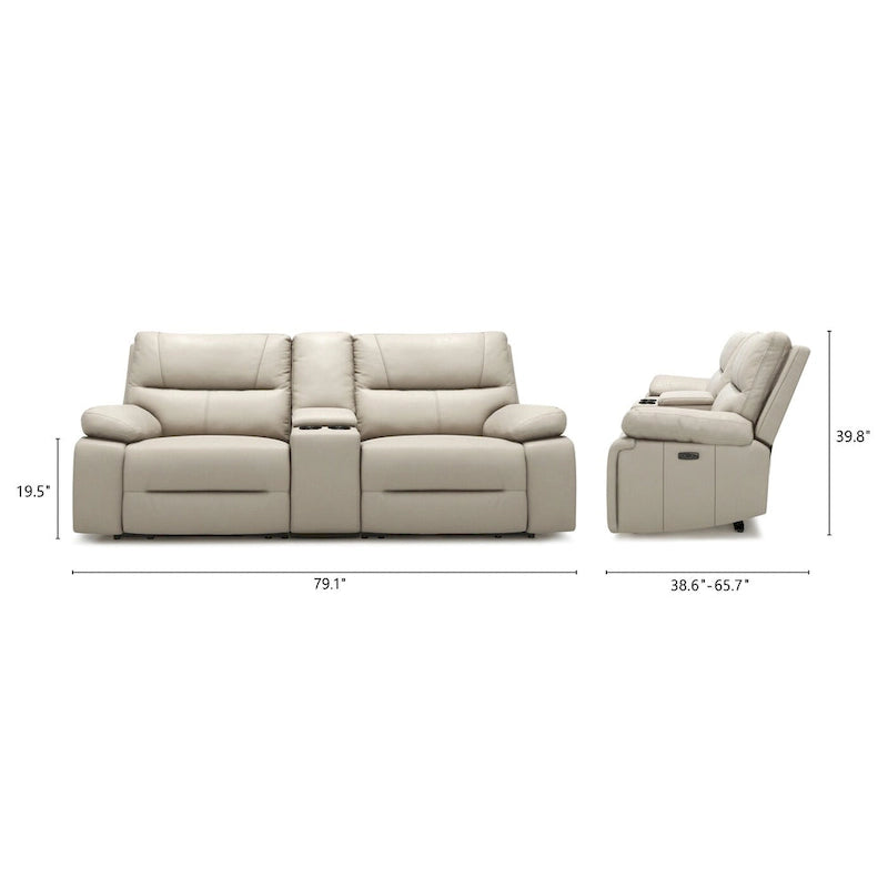 Causeuse inclinable électrique en cuir 2 places Malibu 79 avec console et porte-gobelets