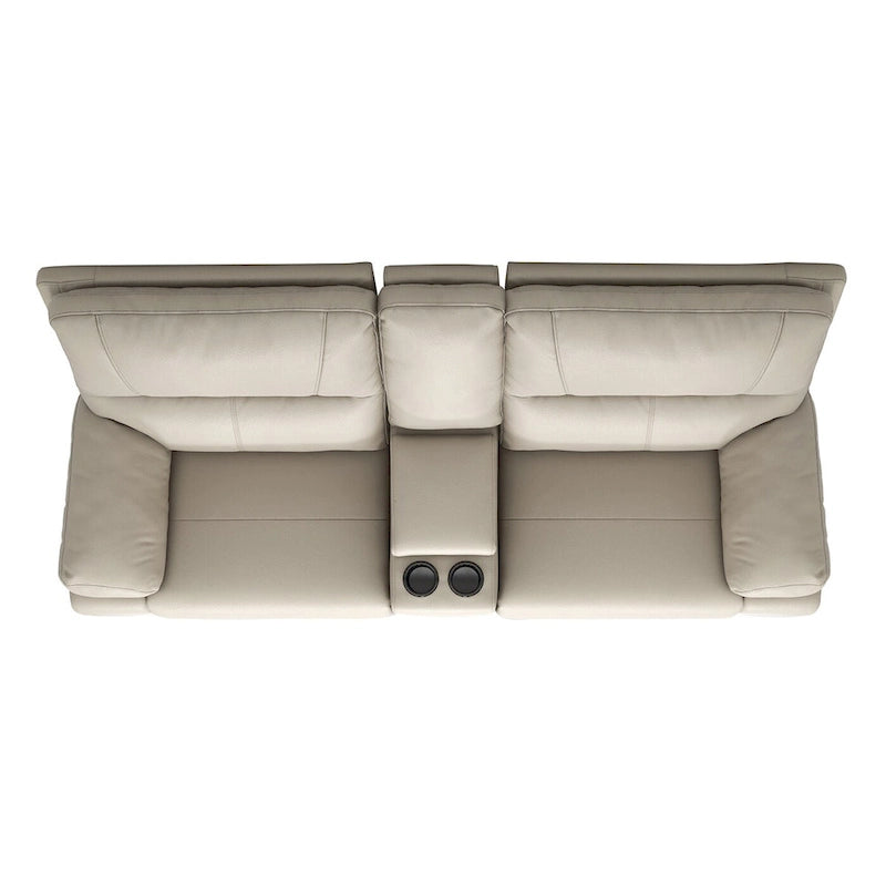 Causeuse inclinable électrique en cuir 2 places Malibu 79 avec console et porte-gobelets