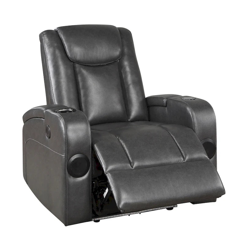 Fauteuil inclinable électrique Emily 38 pouces, porte-gobelet réfrigérant, LED, cuir PU gris