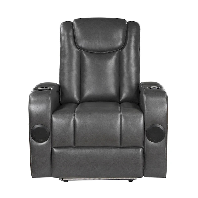 Fauteuil inclinable électrique Emily 38 pouces, porte-gobelet réfrigérant, LED, cuir PU gris