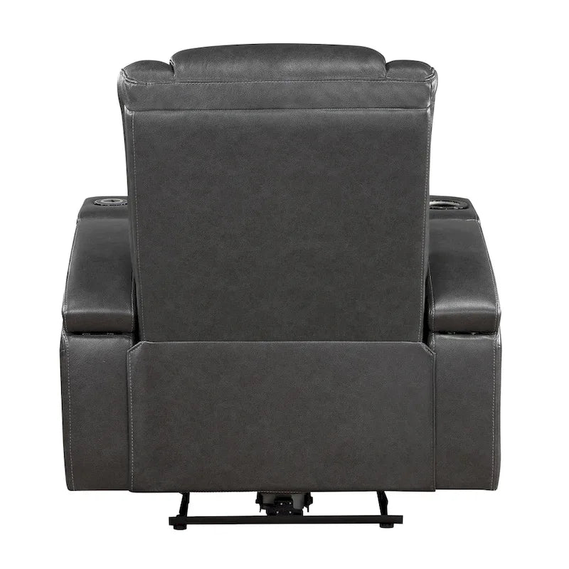 Fauteuil inclinable électrique Emily 38 pouces, porte-gobelet réfrigérant, LED, cuir PU gris