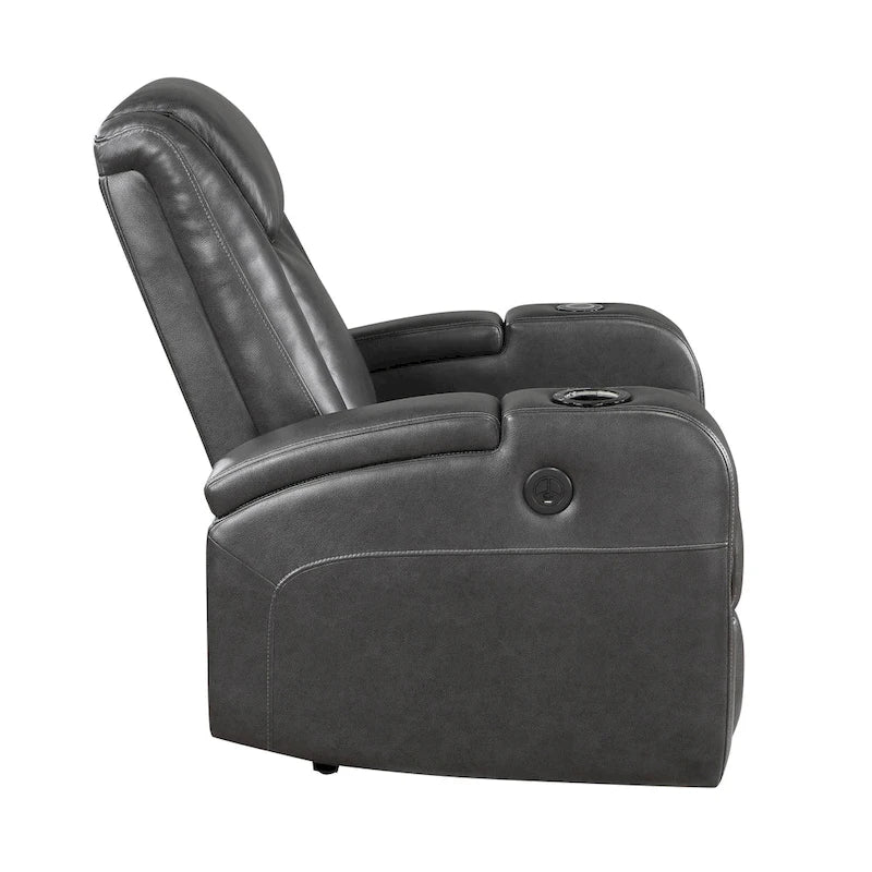 Fauteuil inclinable électrique Emily 38 pouces, porte-gobelet réfrigérant, LED, cuir PU gris