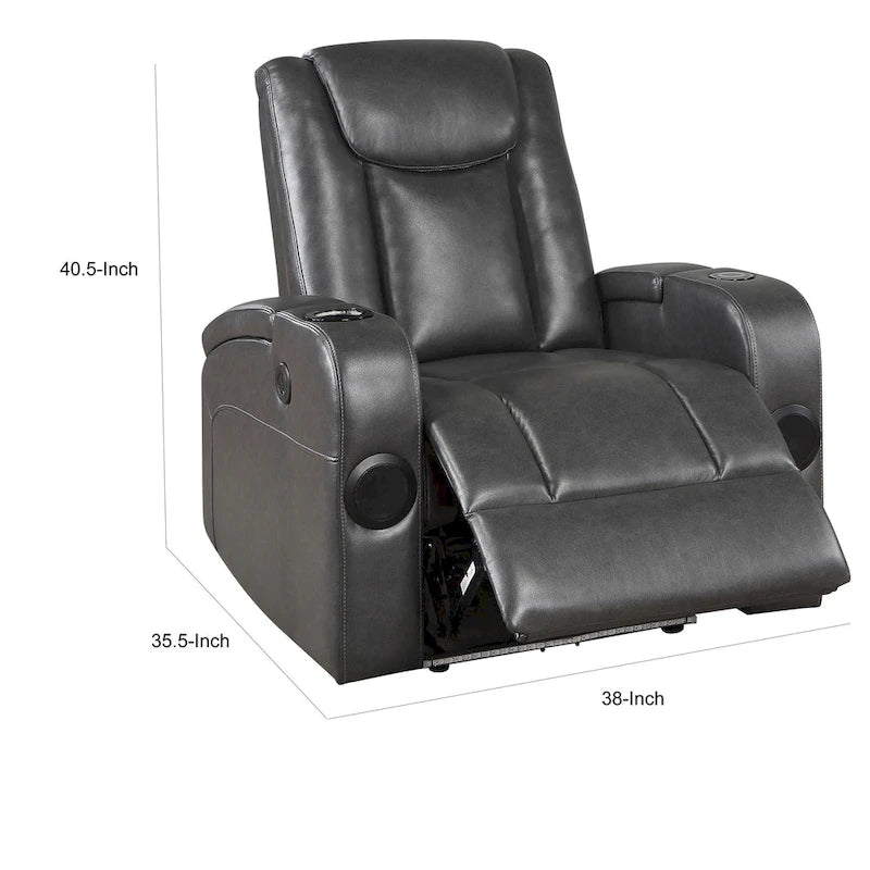 Fauteuil inclinable électrique Emily 38 pouces, porte-gobelet réfrigérant, LED, cuir PU gris