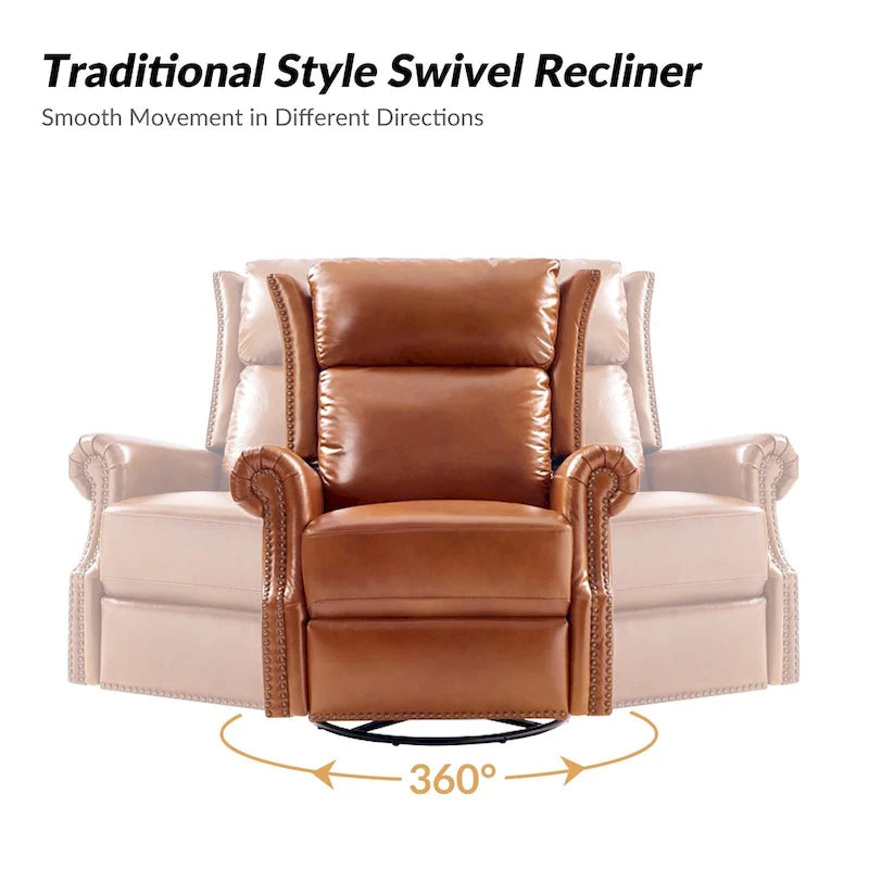 Ensemble de 2 fauteuils inclinables pivotants manuels en cuir véritable traditionnel Viviana par HULALA HOME