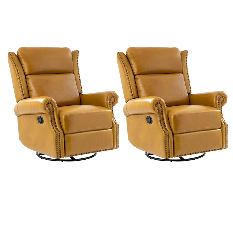 Ensemble de 2 fauteuils inclinables pivotants manuels en cuir véritable traditionnel Viviana par HULALA HOME