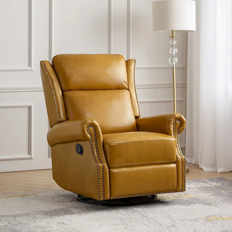 Ensemble de 2 fauteuils inclinables pivotants manuels en cuir véritable traditionnel Viviana par HULALA HOME