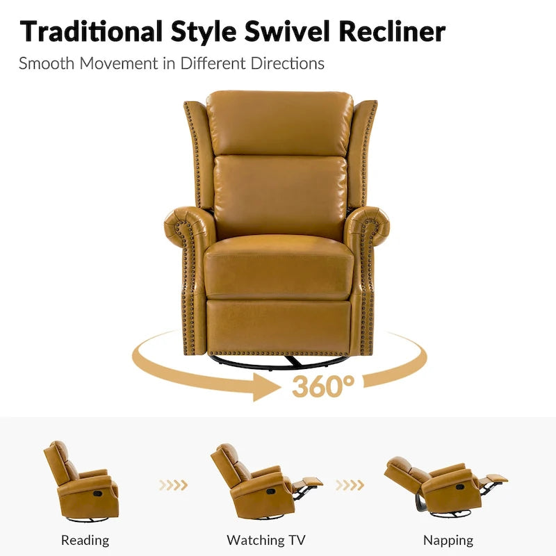 Ensemble de 2 fauteuils inclinables pivotants manuels en cuir véritable traditionnel Viviana par HULALA HOME