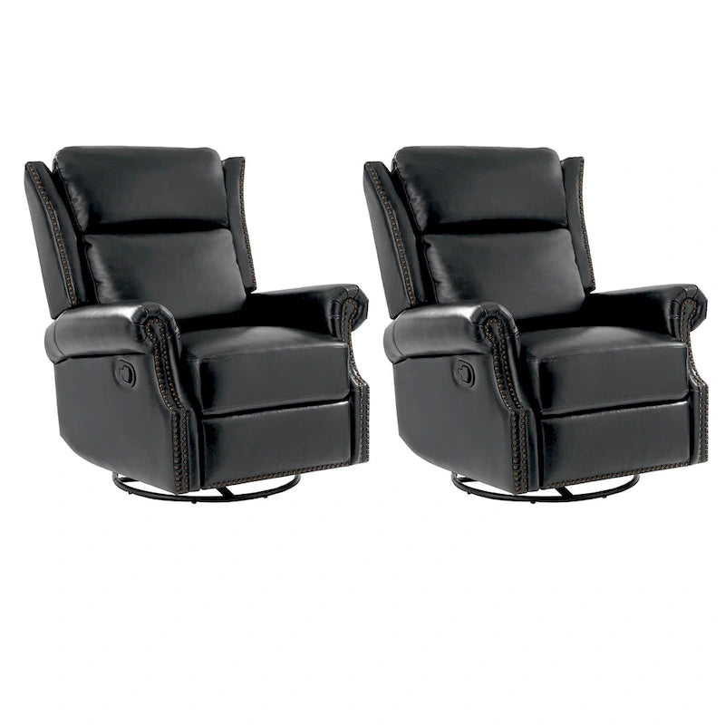 Ensemble de 2 fauteuils inclinables pivotants manuels en cuir véritable traditionnel Viviana par HULALA HOME