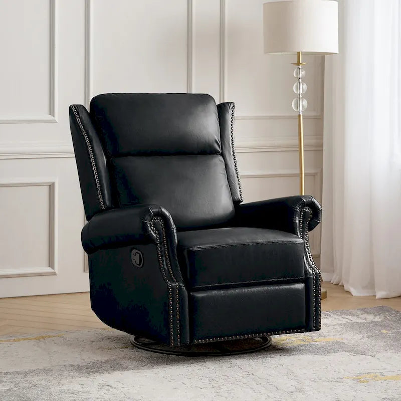 Ensemble de 2 fauteuils inclinables pivotants manuels en cuir véritable traditionnel Viviana par HULALA HOME