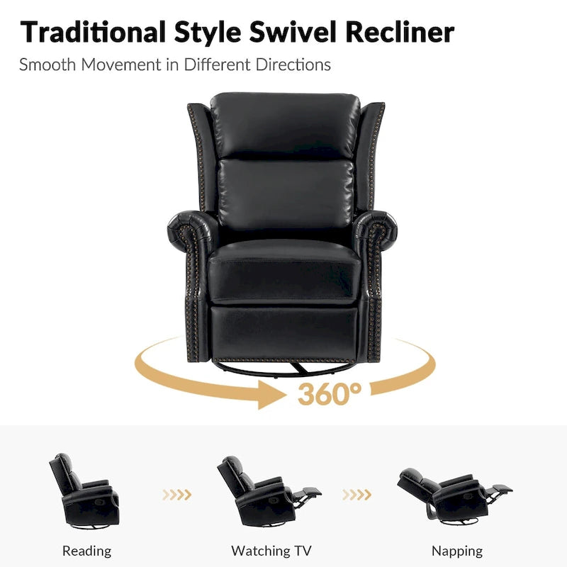 Ensemble de 2 fauteuils inclinables pivotants manuels en cuir véritable traditionnel Viviana par HULALA HOME