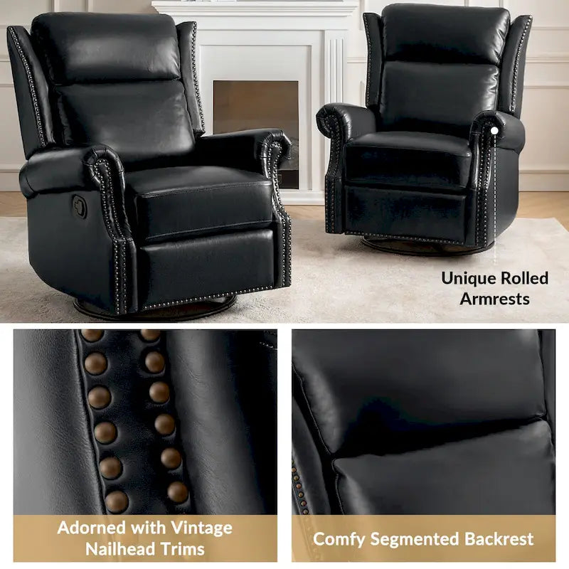 Ensemble de 2 fauteuils inclinables pivotants manuels en cuir véritable traditionnel Viviana par HULALA HOME