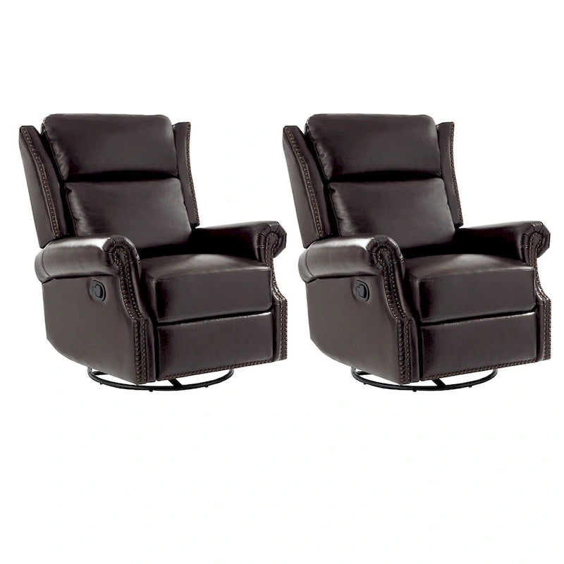 Ensemble de 2 fauteuils inclinables pivotants manuels en cuir véritable traditionnel Viviana par HULALA HOME