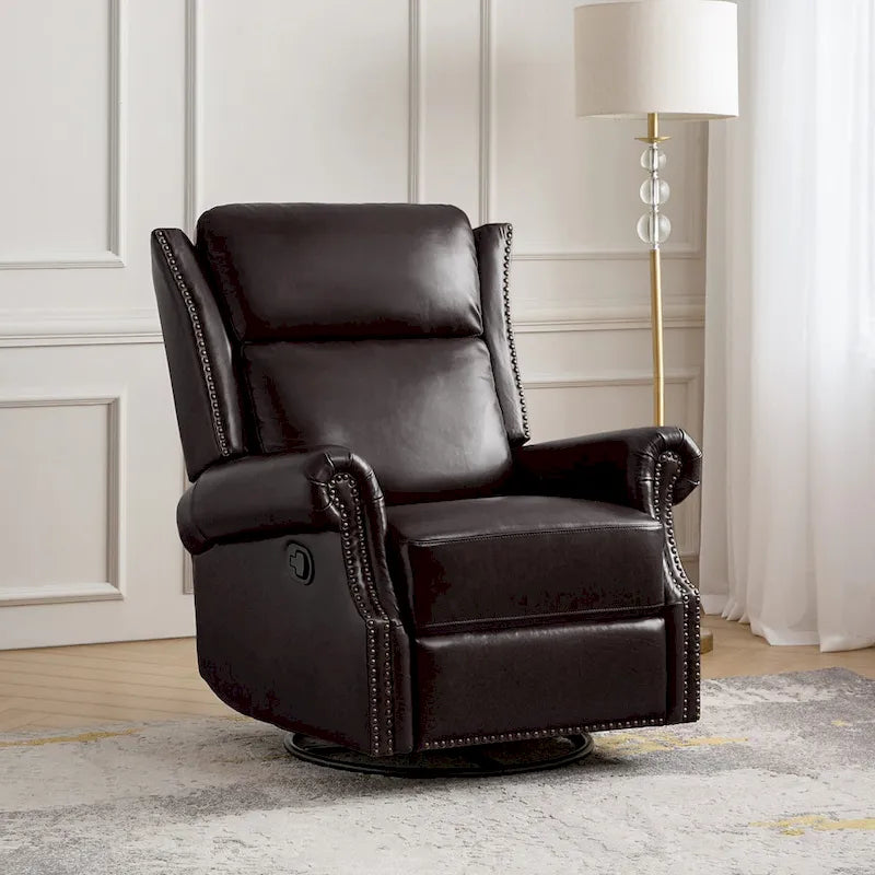 Ensemble de 2 fauteuils inclinables pivotants manuels en cuir véritable traditionnel Viviana par HULALA HOME