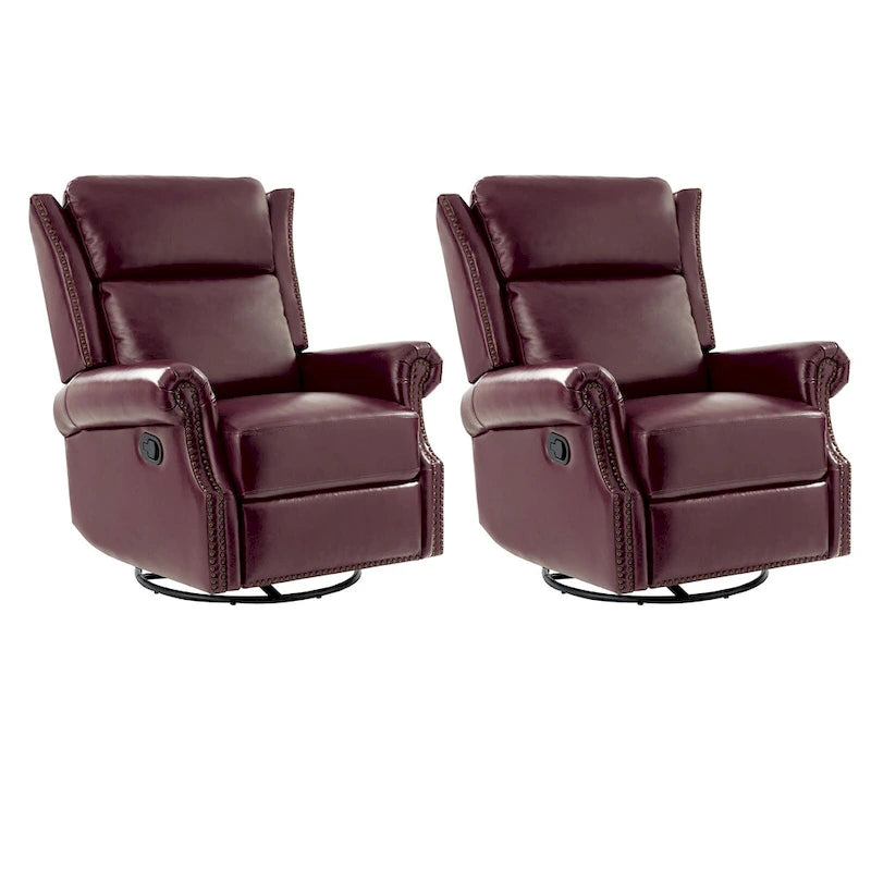 Ensemble de 2 fauteuils inclinables pivotants manuels en cuir véritable traditionnel Viviana par HULALA HOME