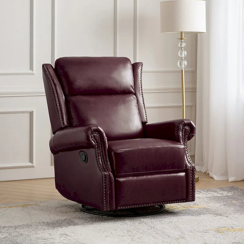 Ensemble de 2 fauteuils inclinables pivotants manuels en cuir véritable traditionnel Viviana par HULALA HOME