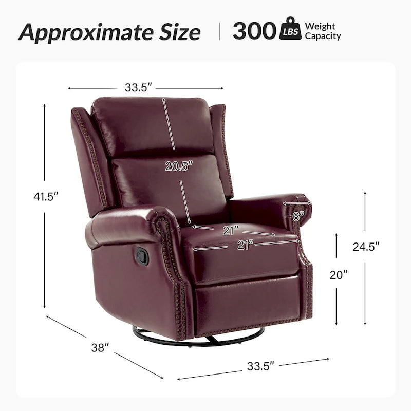 Fauteuil inclinable, pivotant et coulissant manuel Viviana en cuir véritable traditionnel par HULALA HOME