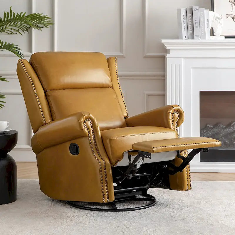 Fauteuil inclinable, pivotant et coulissant manuel Viviana en cuir véritable traditionnel par HULALA HOME