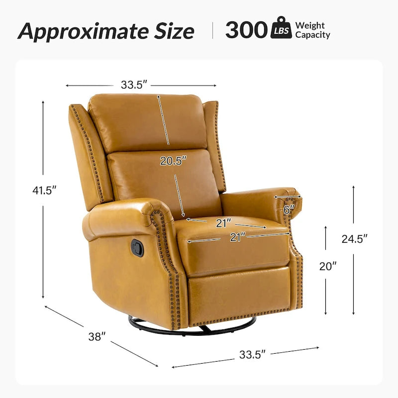 Fauteuil inclinable, pivotant et coulissant manuel Viviana en cuir véritable traditionnel par HULALA HOME