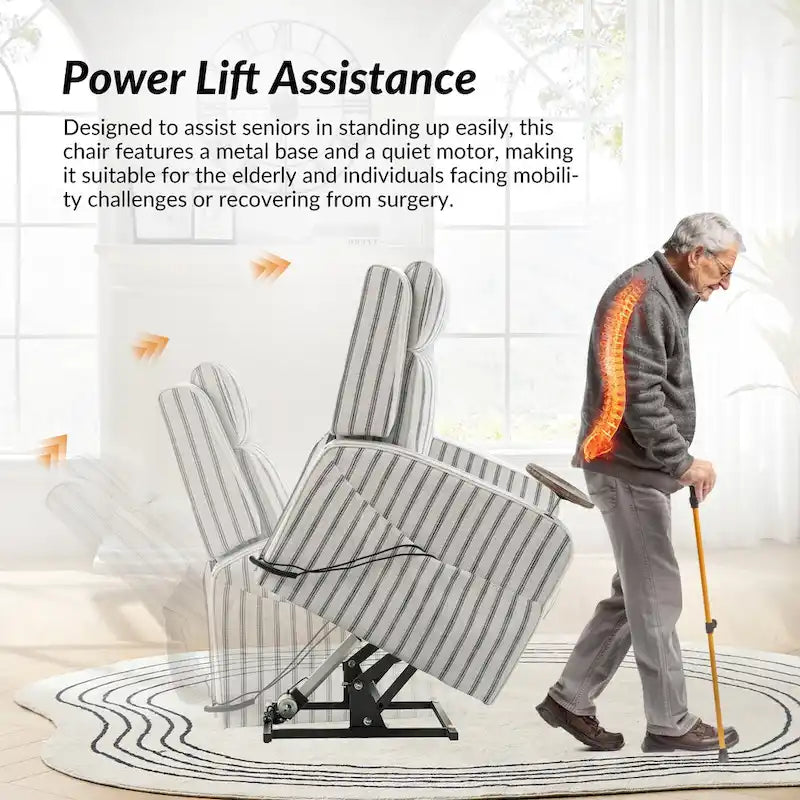 Fauteuil inclinable motorisé Darrell Modern Lift Assist avec massage, chauffage, port de charge et plateau en bois massif par HULALA HOME