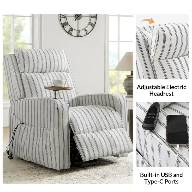 Fauteuil inclinable motorisé Darrell Modern Lift Assist avec massage, chauffage, port de charge et plateau en bois massif par HULALA HOME