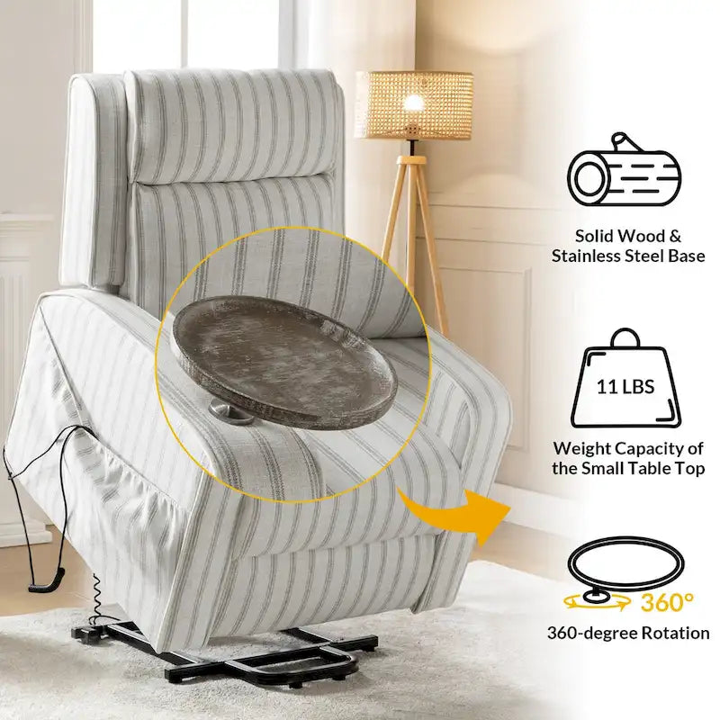 Fauteuil inclinable motorisé Darrell Modern Lift Assist avec massage, chauffage, port de charge et plateau en bois massif par HULALA HOME