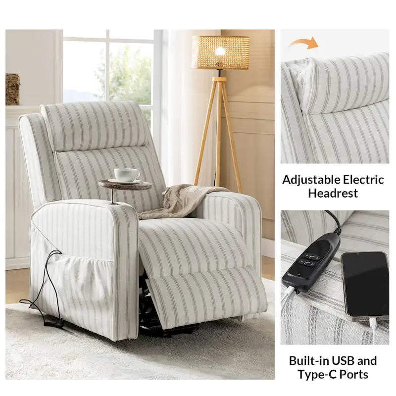 Fauteuil inclinable motorisé Darrell Modern Lift Assist avec massage, chauffage, port de charge et plateau en bois massif par HULALA HOME