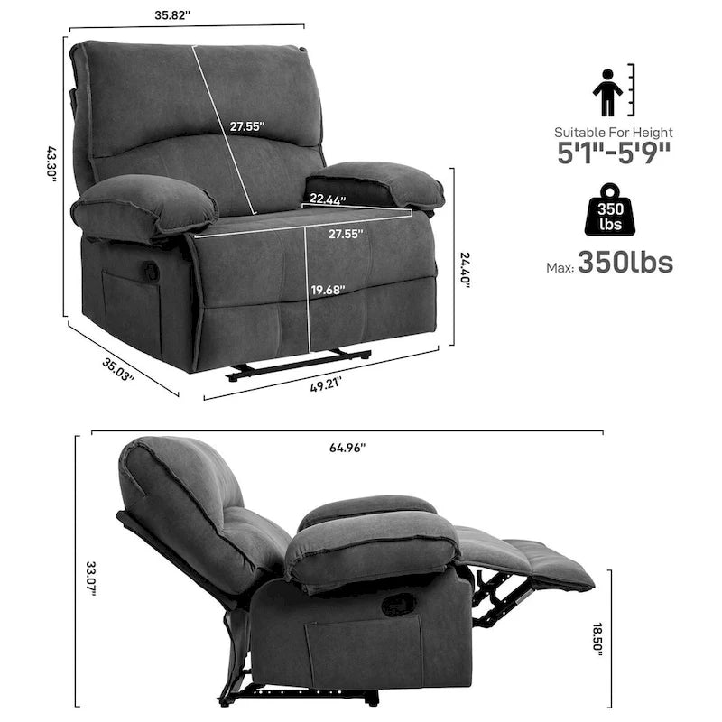 Fauteuil inclinable manuel surdimensionné pour salon