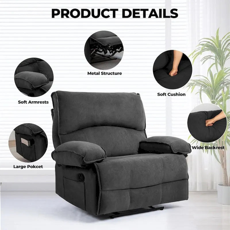 Fauteuil inclinable manuel surdimensionné pour salon