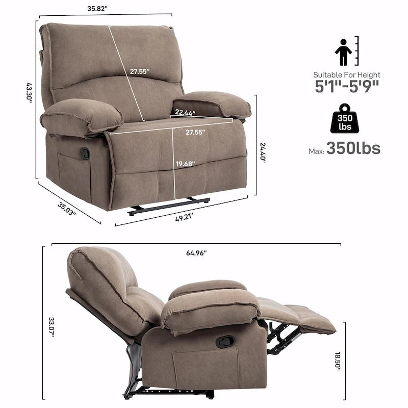 Fauteuil inclinable manuel surdimensionné pour salon