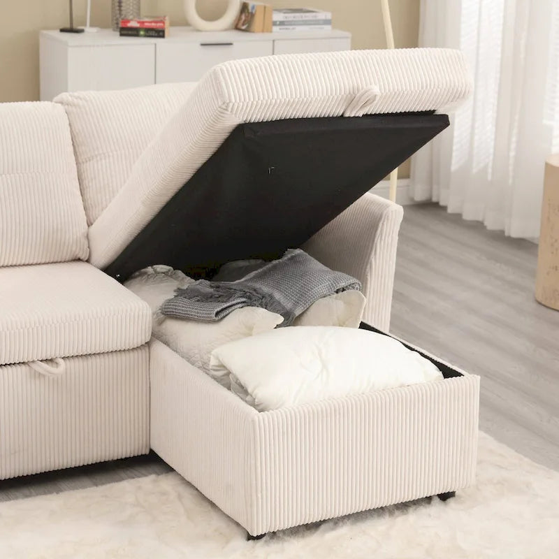 Le canapé de rangement en L se transforme en fauteuil inclinable