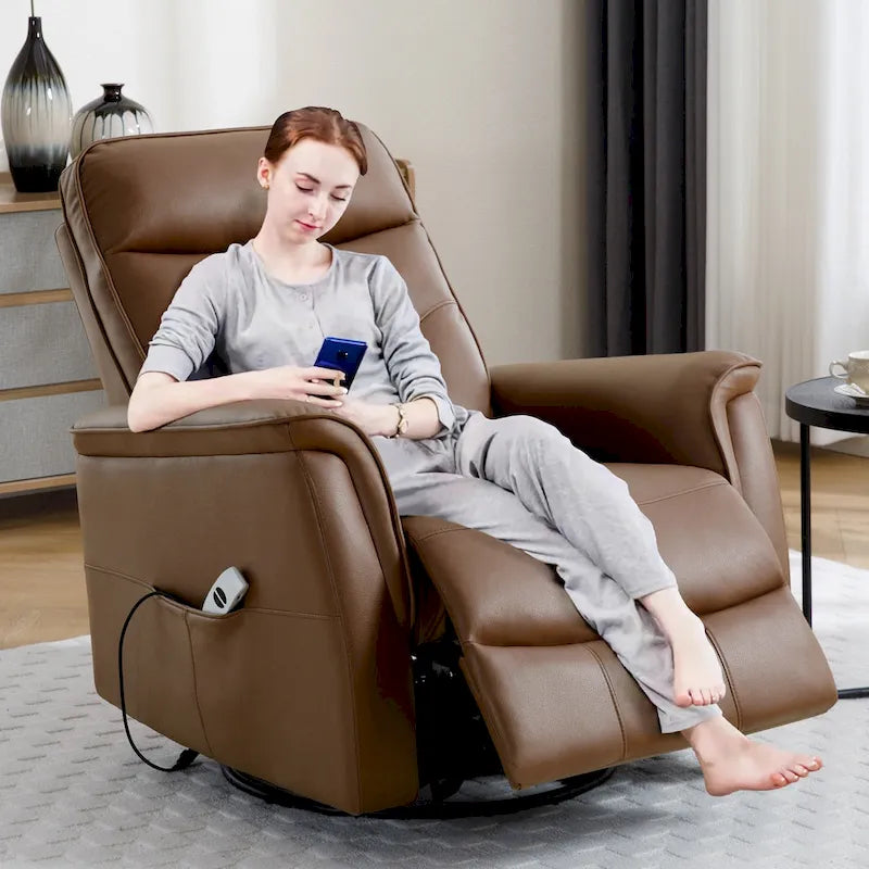 HOMYKA Fauteuil Inclinable Pivotant en Similicuir avec Port USB